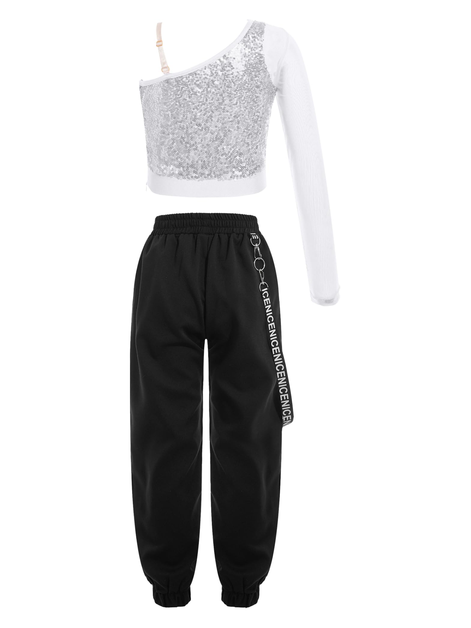 Kinder Mädchen Hip Hop Pailletten Langarm Crop Top Cargohose Trainingsanzug Street Dance Outfit