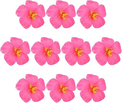 PRETYZOOM 10Pcs Artificial Hibiscus Flowers Only- 3.9 Hawaiian Tropical Silk Flowers for Luau Party Decorations - DIY Hair Accessories, Beach Wedding Table Decor, Single Side