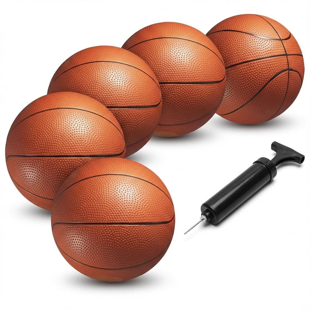 Mini Basketball Set for Kids - 6 Inch (5 Pack) w/Hand Pump - Small Size Indoor Mini Hoop Balls for Toddlers - Over The Door Basketball Games, Indoor & Outdoor, Small Hoops, Pool Play & Party Favors