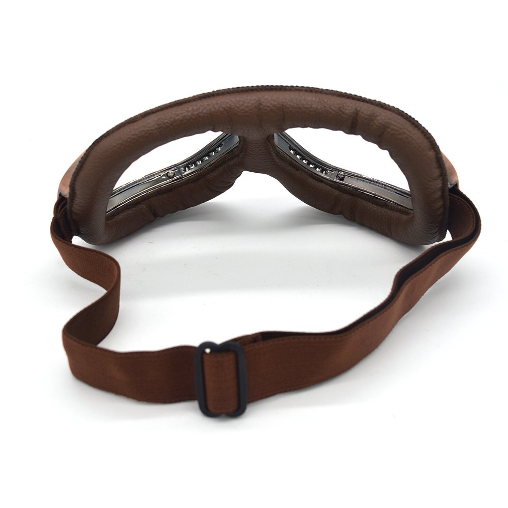 Occhiali da Moto Vintage, Pilota per Touring Cruiser Scooter Bike Racer, Esterno Impermeabili (Marrone + Rame, Trasparente)