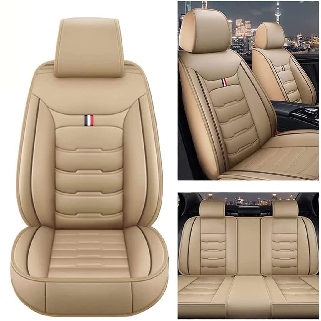 OTCPP Auto Sitzbezüge Set für Ford Focus MK2 Sport Focus MK3 Sport, Leder Autositzbezüge, Vorne Und Hinten Wasserdicht Auto Schonbezüge, Full Set Sitzbez Sitzschoner Zubehör,A Beige