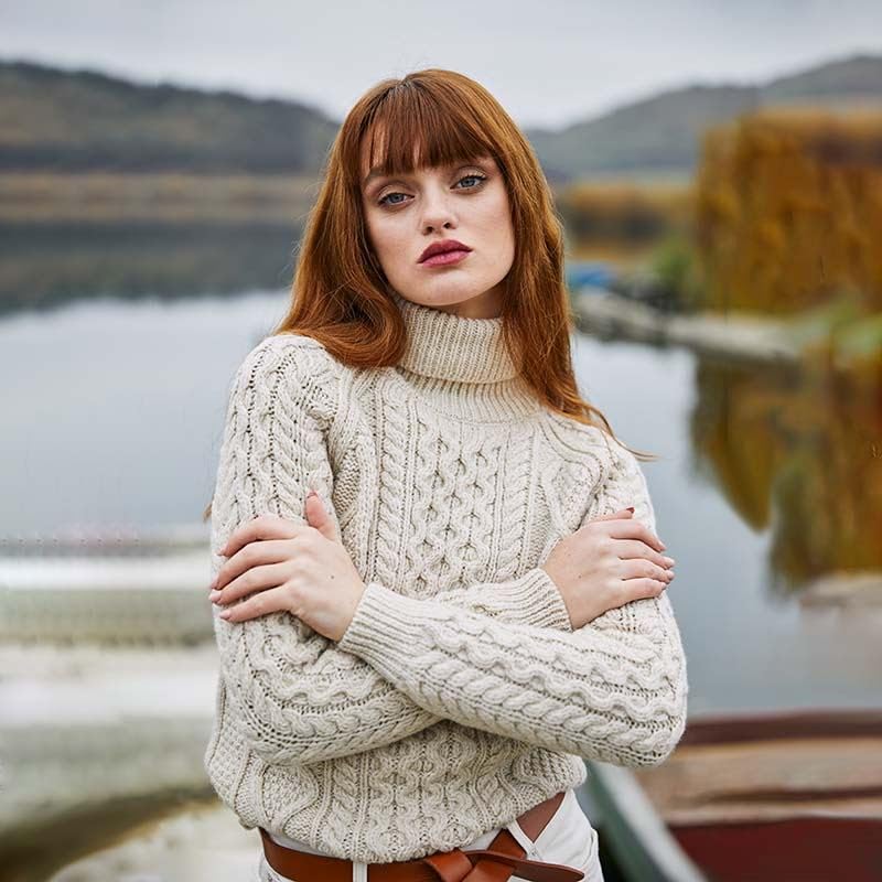 Image of SAOL Women's Wool Sweater Irish Cable Knit Jumper Made in Ireland