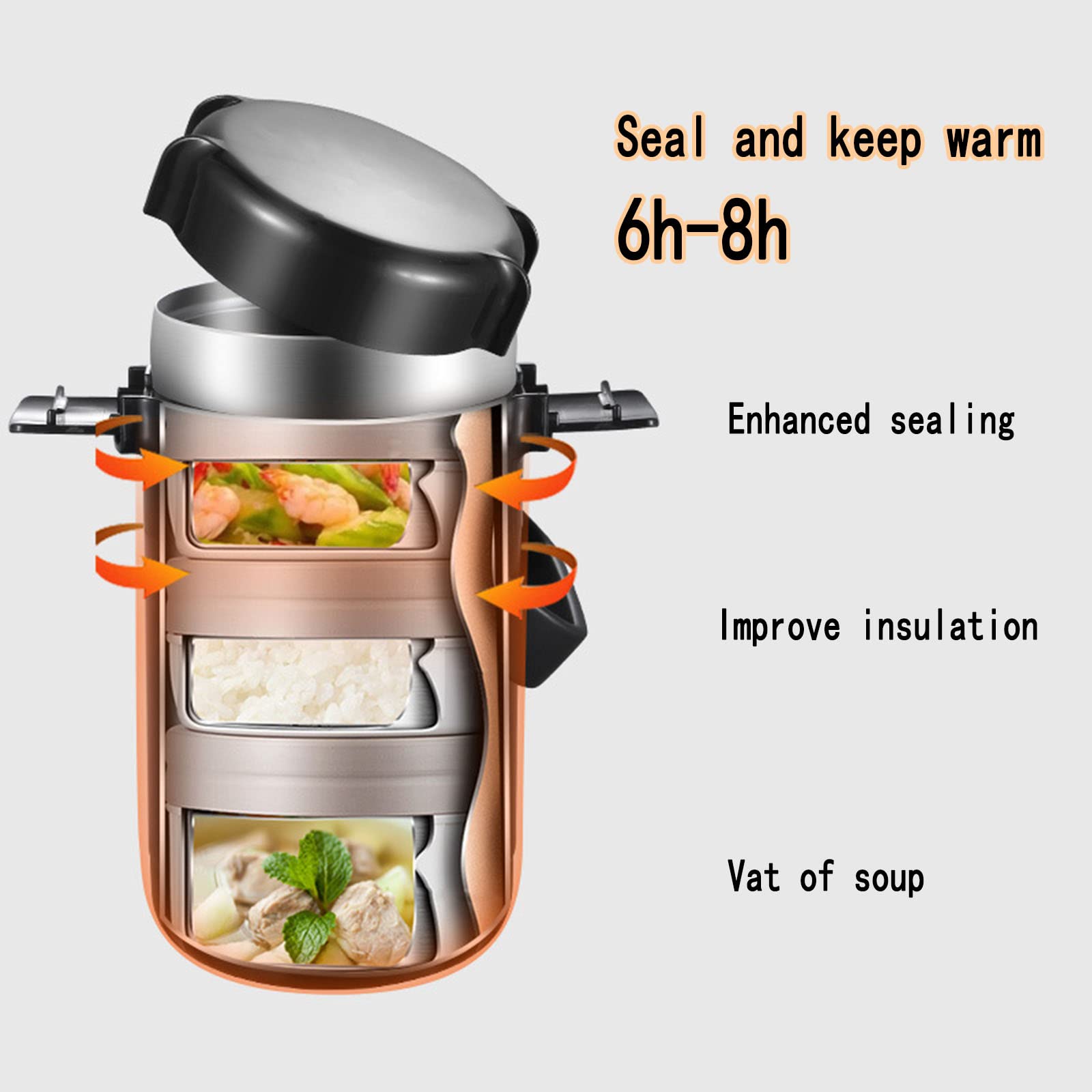 Fiambrera Aislada, Recipiente De Comida Reutilizable De Acero Inoxidable De Primera Calidad, Frasco De Comida Aislado, Fiambrera para Adultos (1,9 L / 2,3 L / 2,6 L),Rojo,2.6L