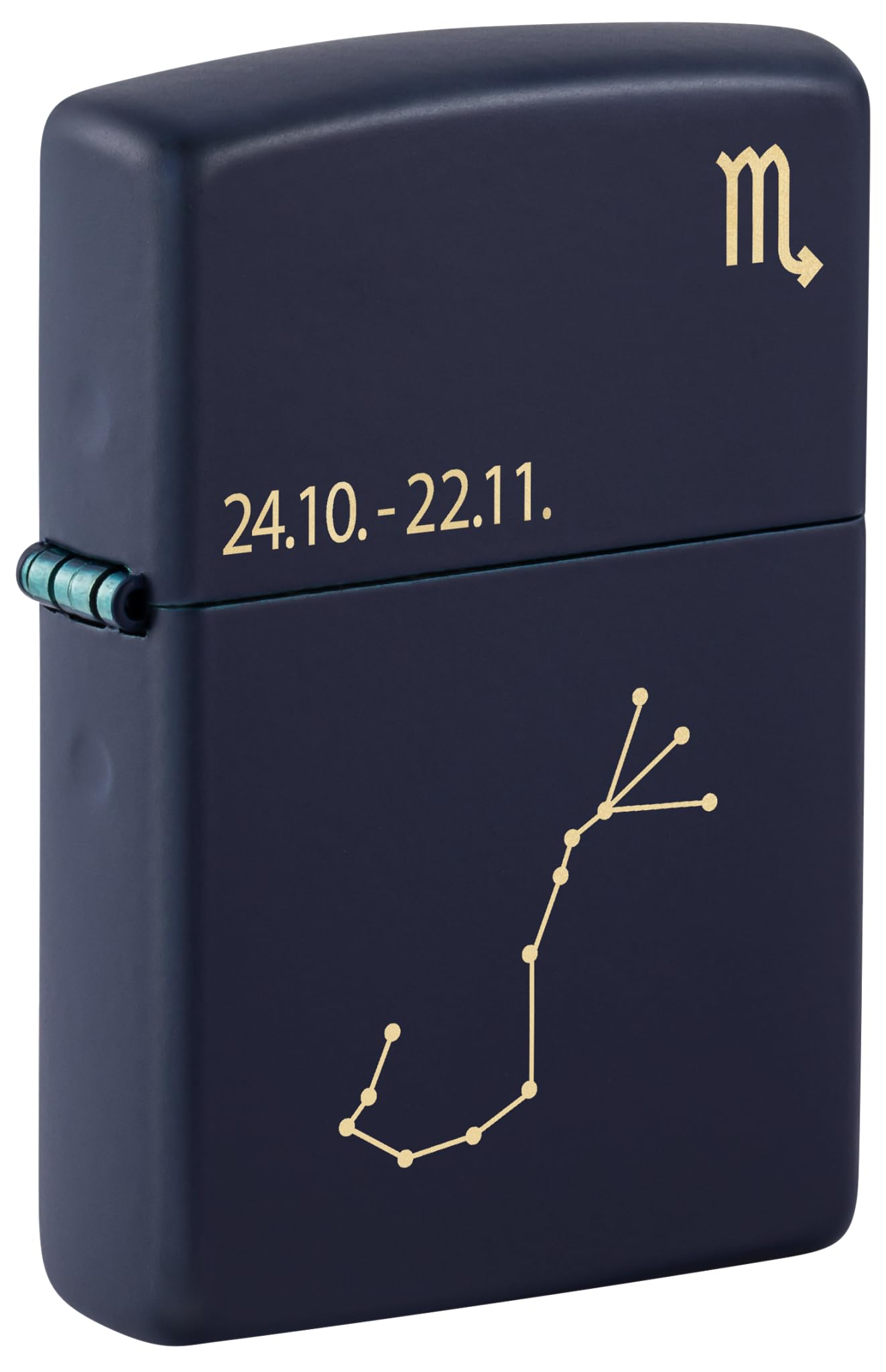 Zippo Sturmfeuerzeug - Zodiac Scorpio, Navy Matte, Laser Engrave - Nachfüllbar - Wiederverwendbar - Windfestes Design - Geschenkbox - Made in USA
