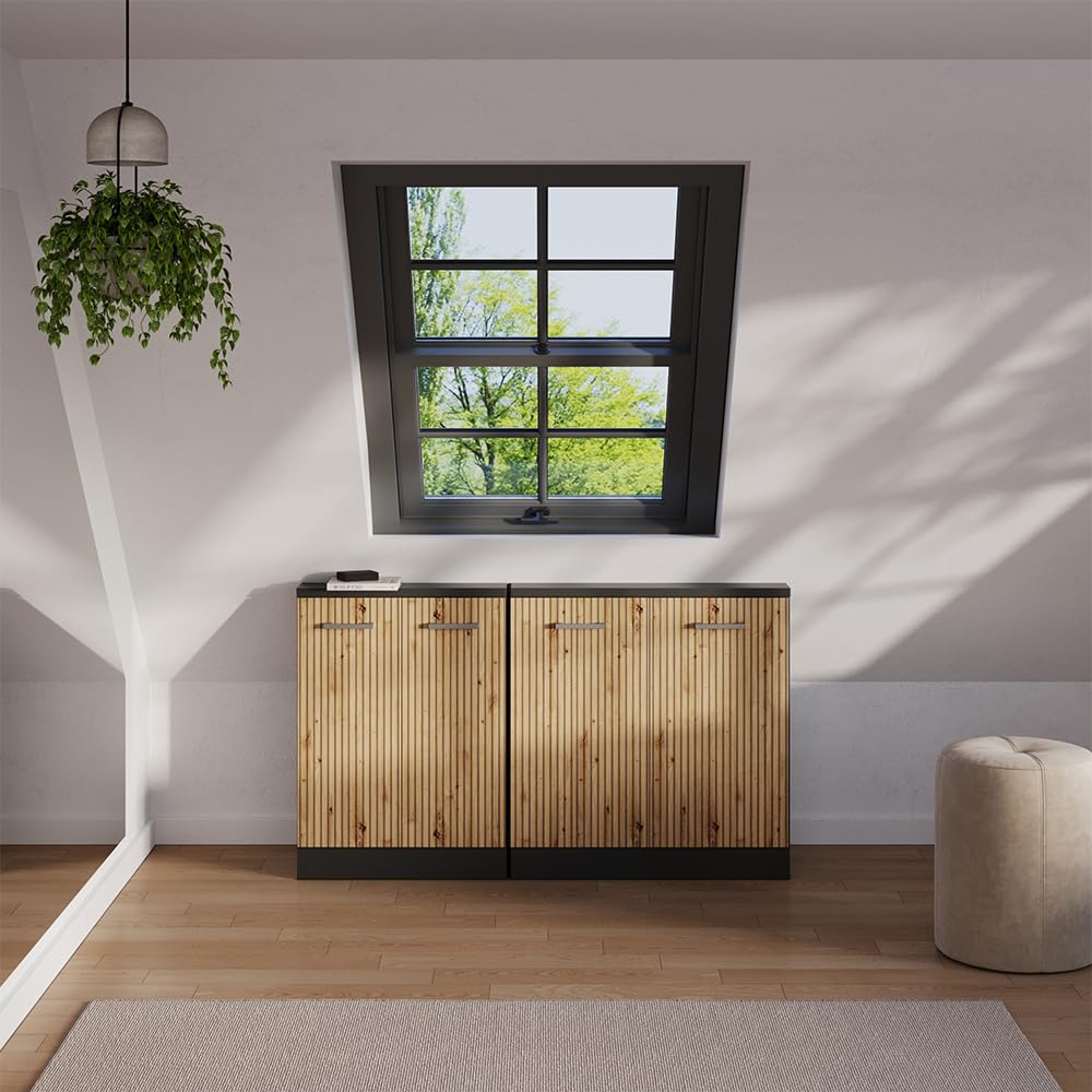 Vicco Ensemble de Meuble sous Pente Rion Chêne Artisan/Anthracite | L140 x P46 cm , Lot de 2, gain de place pour les pièces mansardées