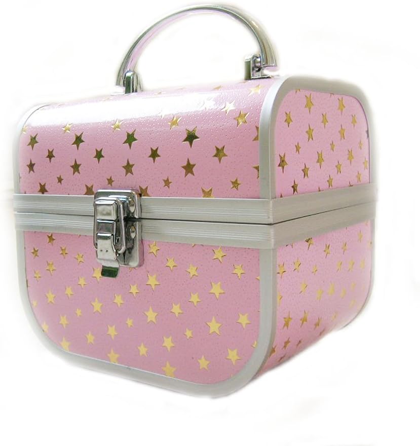 Milan Cosmetic/Jewellery Beauty Case Pink with Gold Stars