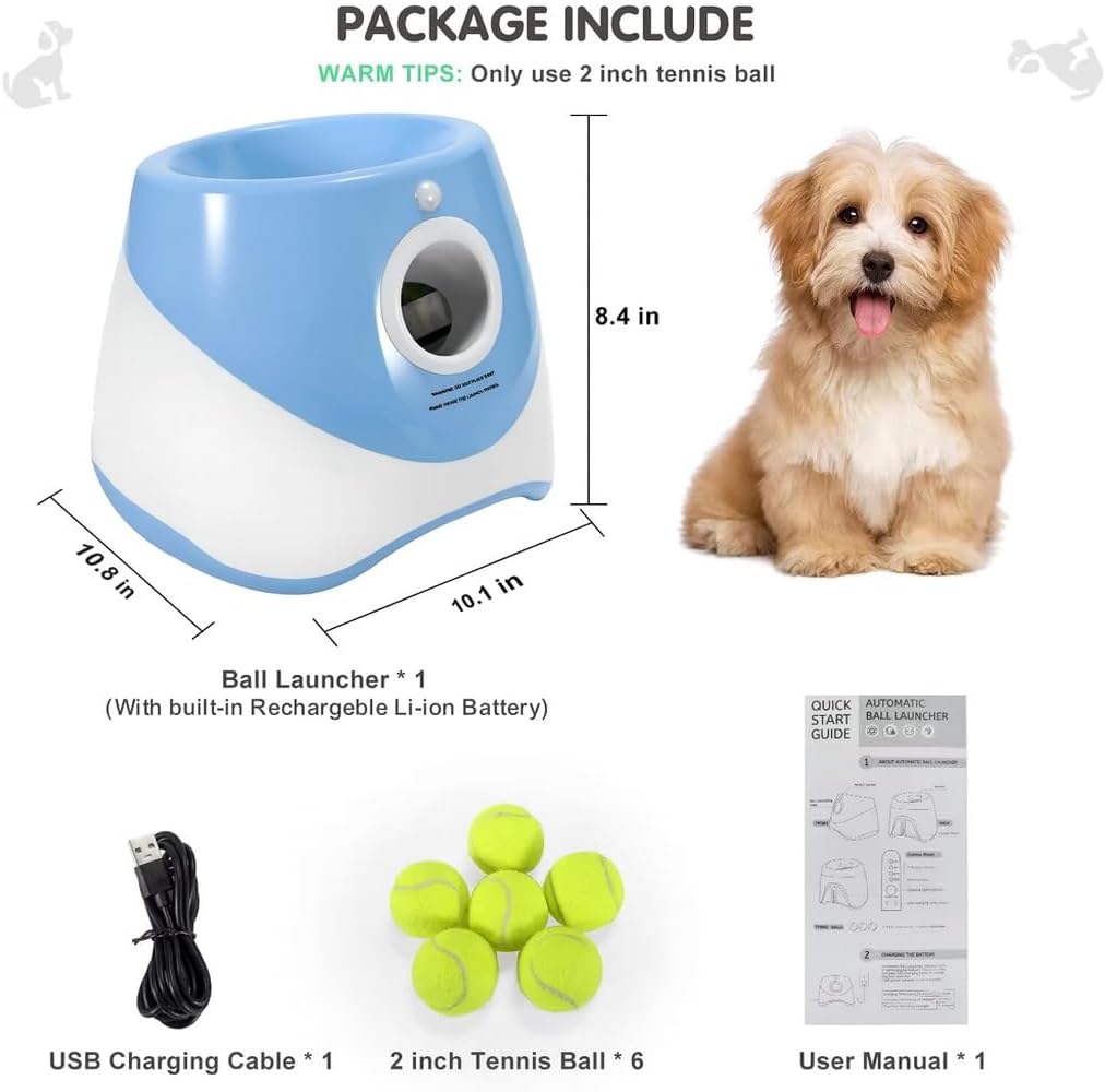 Automatic Ball Launcher Dogs: Interactive Fetch & Training Tool, Smart Mini Tennis Ball Thrower with 3-Setting Distance Control, Ultimate Self-Play Fetch Machine: Independent Fun & Exercise, Blue