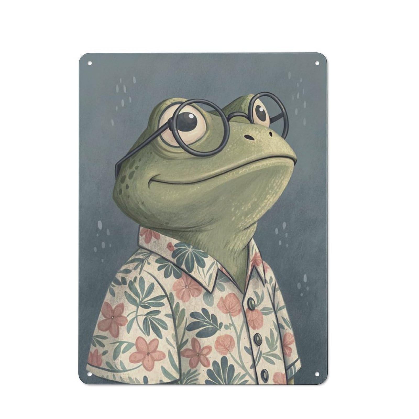 Junmoney Style-8 Metal Sign 40X30cm With Frog With Glasses And Floral Shirt For Hallway Wall, Retro Decor, Gift For Hallway Decor Lovers During The Christmas Season