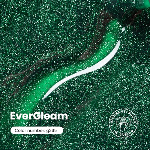 Image of Beetles Green Gel Nail Polish - EverGleam Glitter Gel Polish, 15ml Soak Off UV LED Shimmer Emerald Green Nail Art Color, Long Lasting Glossy Manicurefor Salon and DIY Nail