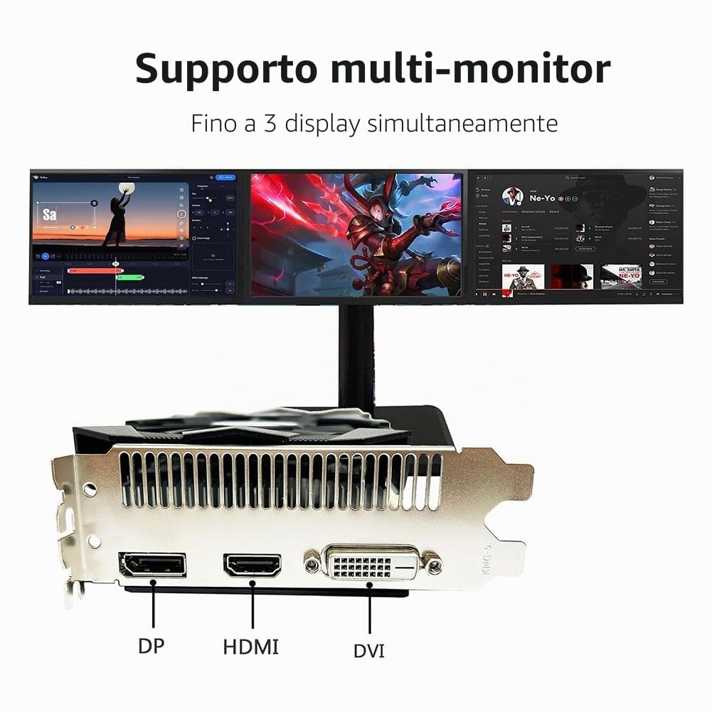 QTHREE Radeon RX 560xt 8GB GDDR5 128-bit Scheda Video, HDMI, DVI-D, DisplayPort, Scheda grafica per PC da gaming, PCI Express x16, DirectX 12, Alimentatore a 6 pin