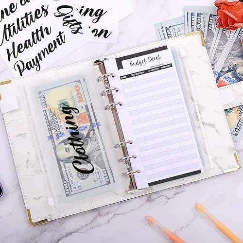 Miniatura 4 de SKYDUE Carpeta de presupuesto, carpeta de ahorro de dinero con sobres con cremallera, sobres de efectivo y hojas de presupuesto de gastos para