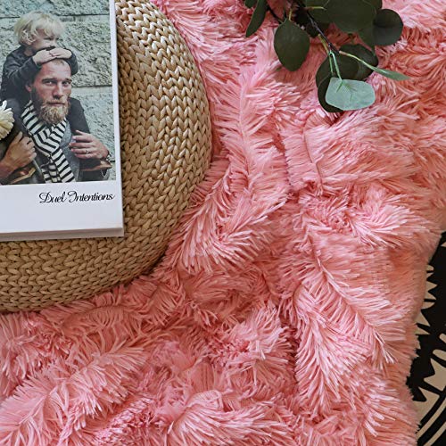 Image of Decorative Extra Soft Faux Fur Blanket Twin Size 70 inch x 78 inch,Solid Reversible Fuzzy Lightweight Long Hair Shaggy Blanket,Fluffy Cozy Plush Fleece Comfy Microfiber Fur Blanket for Couch Sofa Bed,Pink
