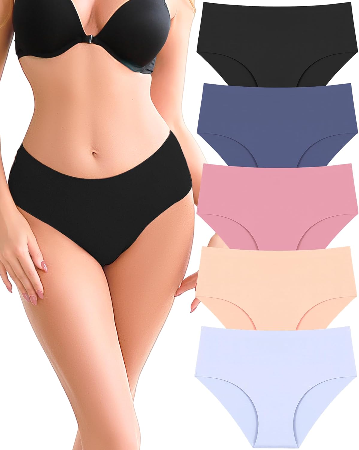 UNDER THE SEA Seamless Underwear for Women Plus Size Mid Rise Lingerie Brief Sexy No Show Panties Womens Cheeky 5 Pack XS-3XL