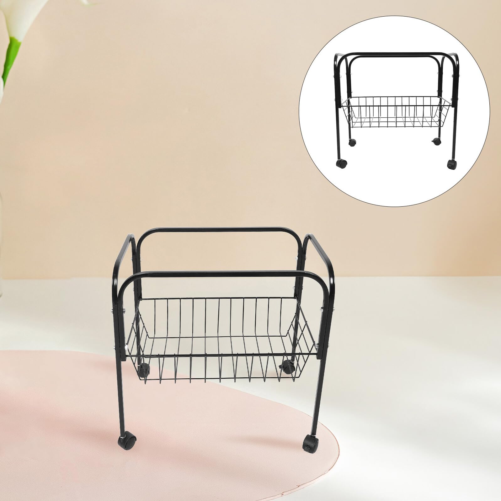 Hohopeti Soporte para Jaula de Pájaros Negro con Ruedas, Base Metálica de 45x45 Cm, Estante de Almacenamiento Integrado, Soporte para Jaulas Pequeñas de Pájaros y Hámster, Adecuado