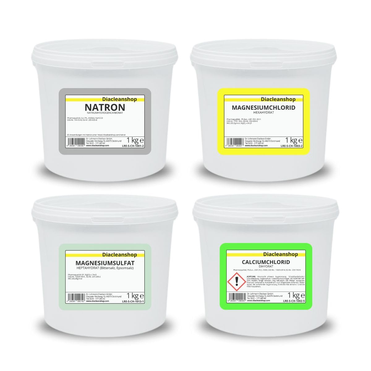 DIACLEANSHOP Aquarium Salz Komponenten Set 4kg Pharmaqualität Meerwasser | Calcium Magnesium Calciumchlorid Magnesiumchlorid Aquaristik
