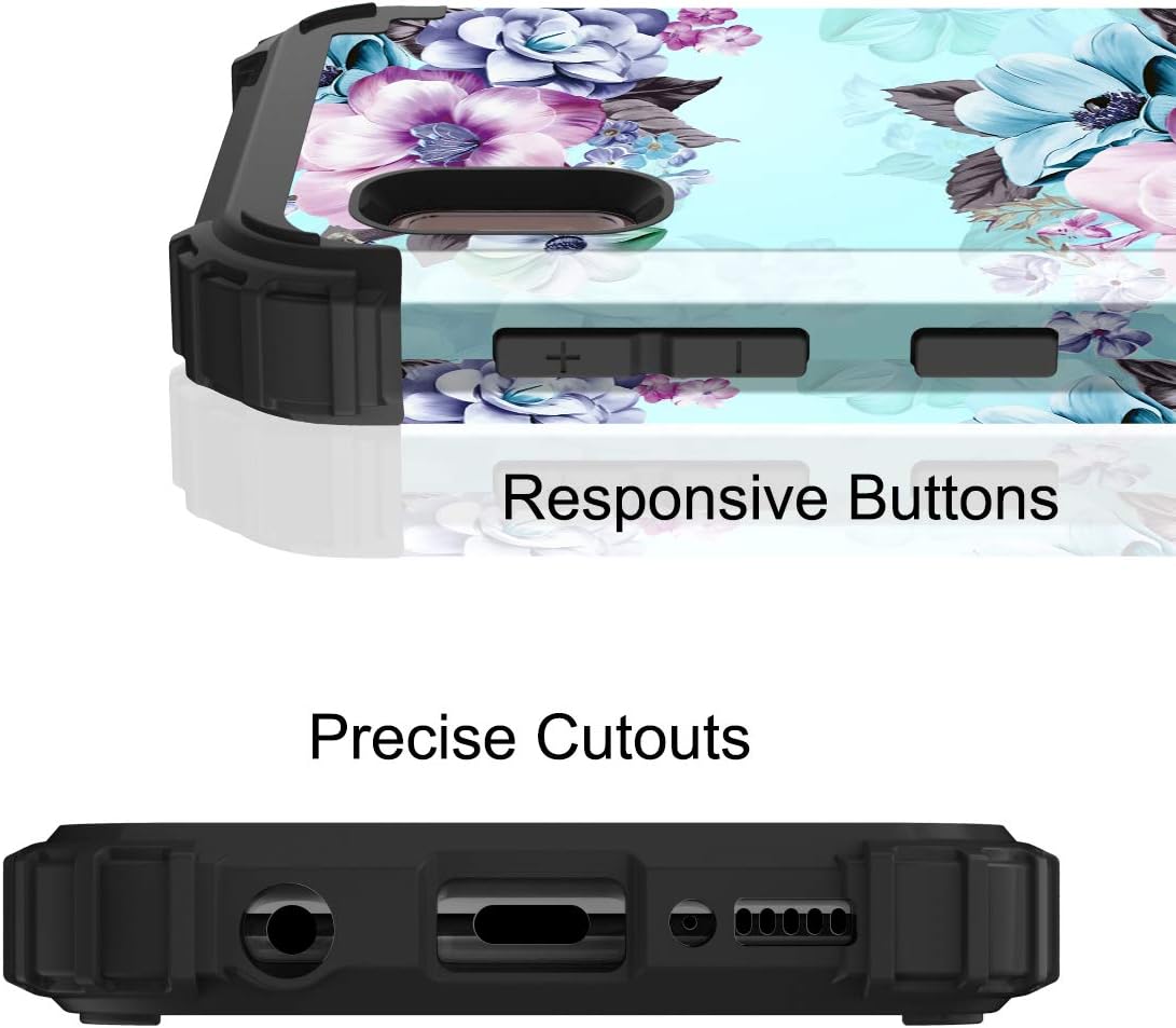 Casetego Compatible with Galaxy A10E Case,Not for Galaxy A10 or A10S,Floral Three Layer Heavy Duty Sturdy Shockproof Full Body Protective Cover Case for Samsung Galaxy A10E,Blue Flower