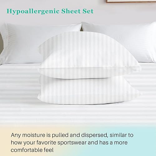 Miniatura 6 de JOOKI Juego de sábanas a rayas, tamaño matrimonial, 100% microfibra, juego de sábanas de lujo de hotel, suaves y refrescantes, sábanas de bolsillo