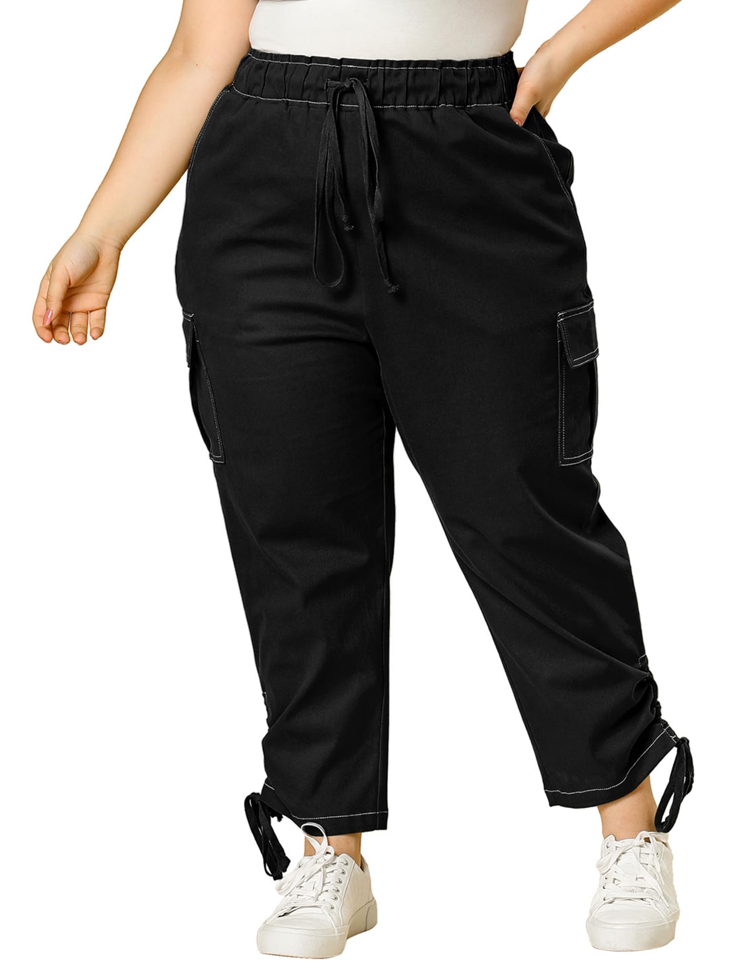 Agnes Orinda Plus Size Cargo Pants for Women High Waist Drawstring Elastic Waist Pockets Casual Work Pants