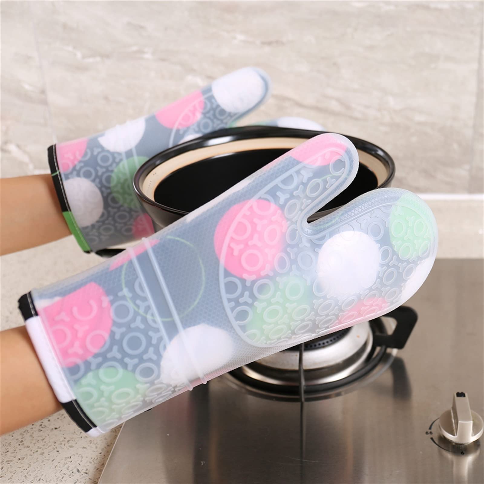 Gants de Cuisine en Silicone résistants à la Chaleur, Gants de Cuisine en Silicone Plus épais, Gants de Cuisine imprimés for Four à Micro-Ondes