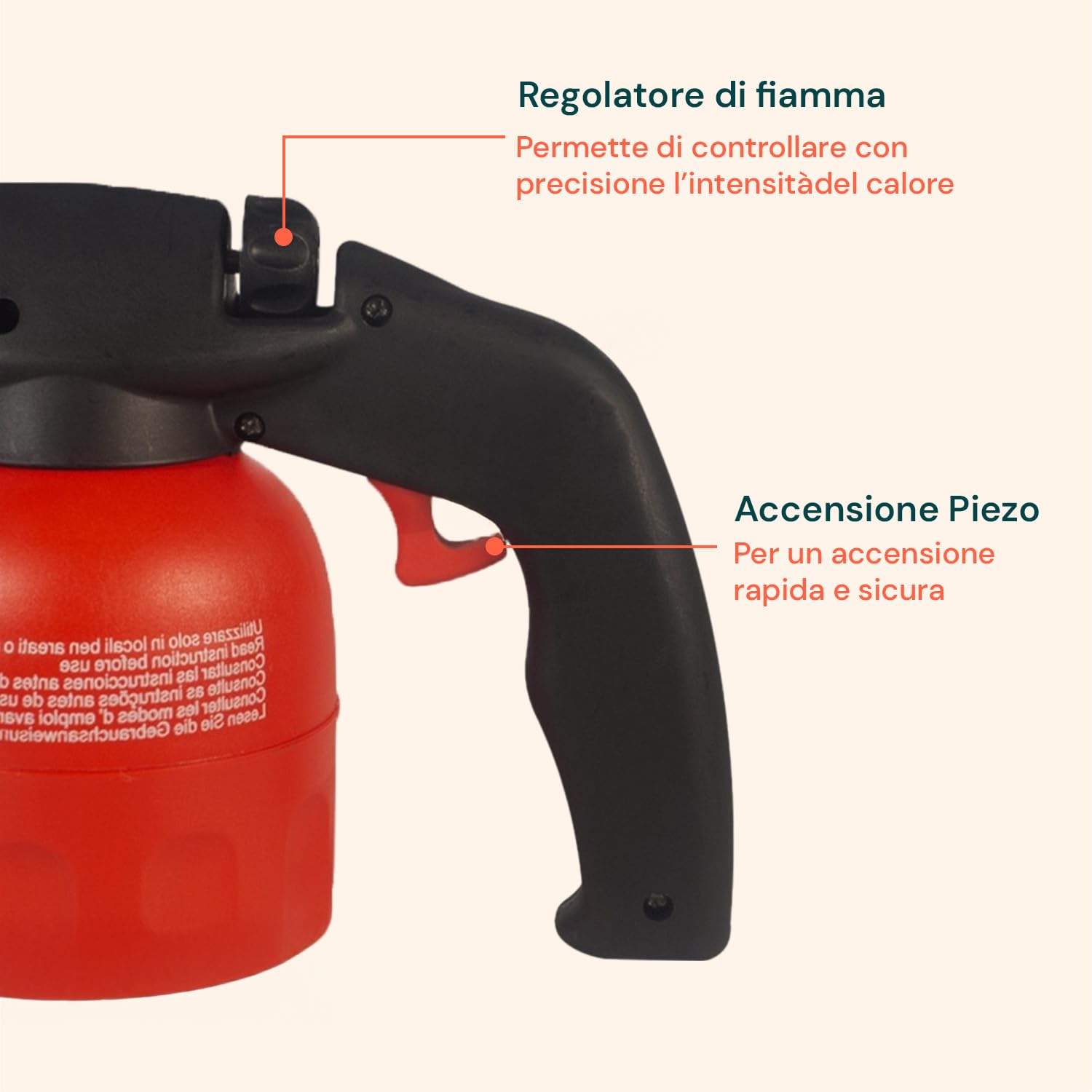 Avilia - Cannello a Gas Professionale e Domestico con Bruciatore da 20 mm, Accensione Piezo, Compatibile Cartucce 7/16, per Saldatura, Brasatura e Riscaldo in Ogni Posizione