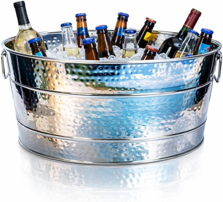 BREKX (Stainless Steel) - Aspen Stainless-Steel Metal Bucket for Ice and Drinks, Beverage Chiller for Parties