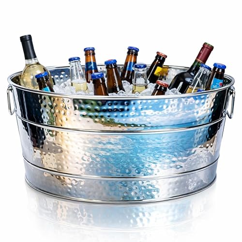 BREKX Aspen Heavy-Duty Oval Stainless Steel Drink Cooler for Parties - Metal Large Ice Bucket for Drinks, 25-Quart (30-Bottle) Large Cooler Ice Container for Parties