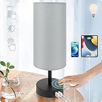 Vista 9 de Yarra-Decor Lámpara de mesita de noche con puerto USB - Lámpara de mesa con control táctil para dormitorio de madera regulable de 3 vías con Tela