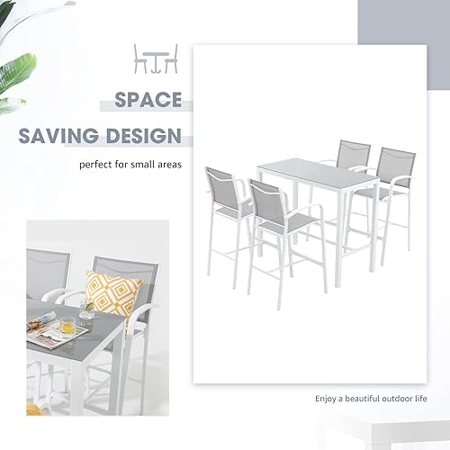 Miniatura 6 de OC Orange-Casual Juego de 4 taburetes de bar al aire libre, tela textil de aluminio para todo tipo de clima, silla de comedor para patio, taburete