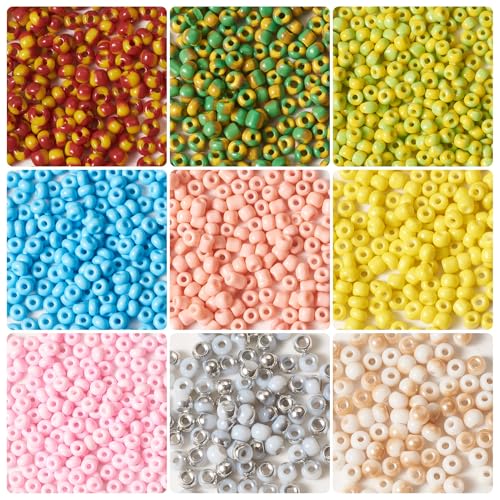 Beadthoven 900pcs Glass Seed Beads 3-4mm Glass Loose Spacer Beads for Friendship Bracelet Small Tiny Round Pony Craft Bead Bulk for Jewelry Making Necklace DIY Supplies