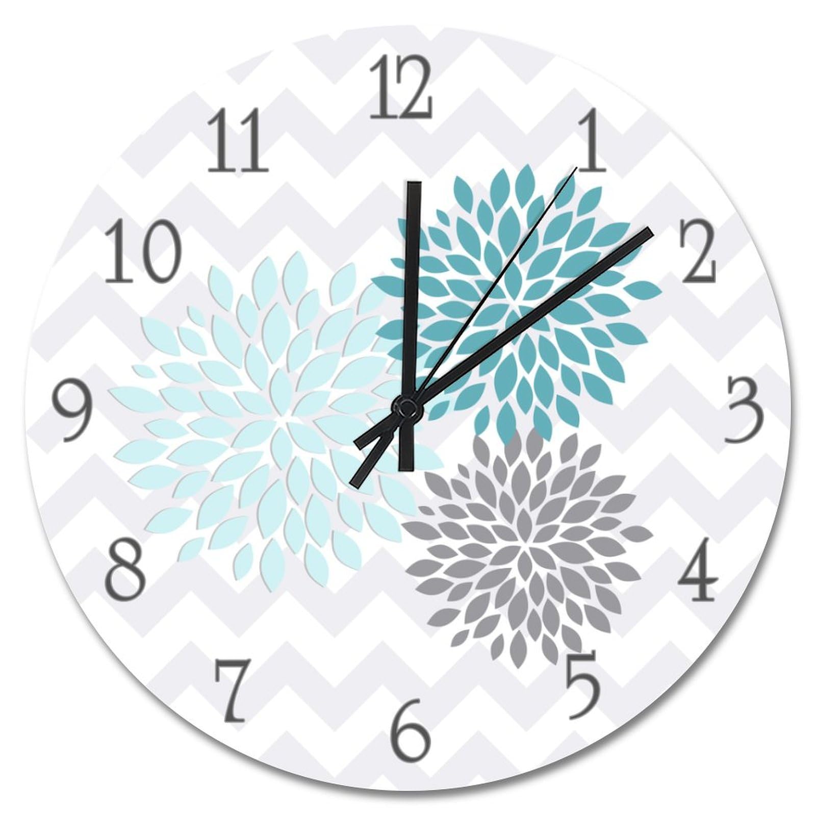 Horloge murale rétro en bois de 38 cm fleur de dahlia bleu