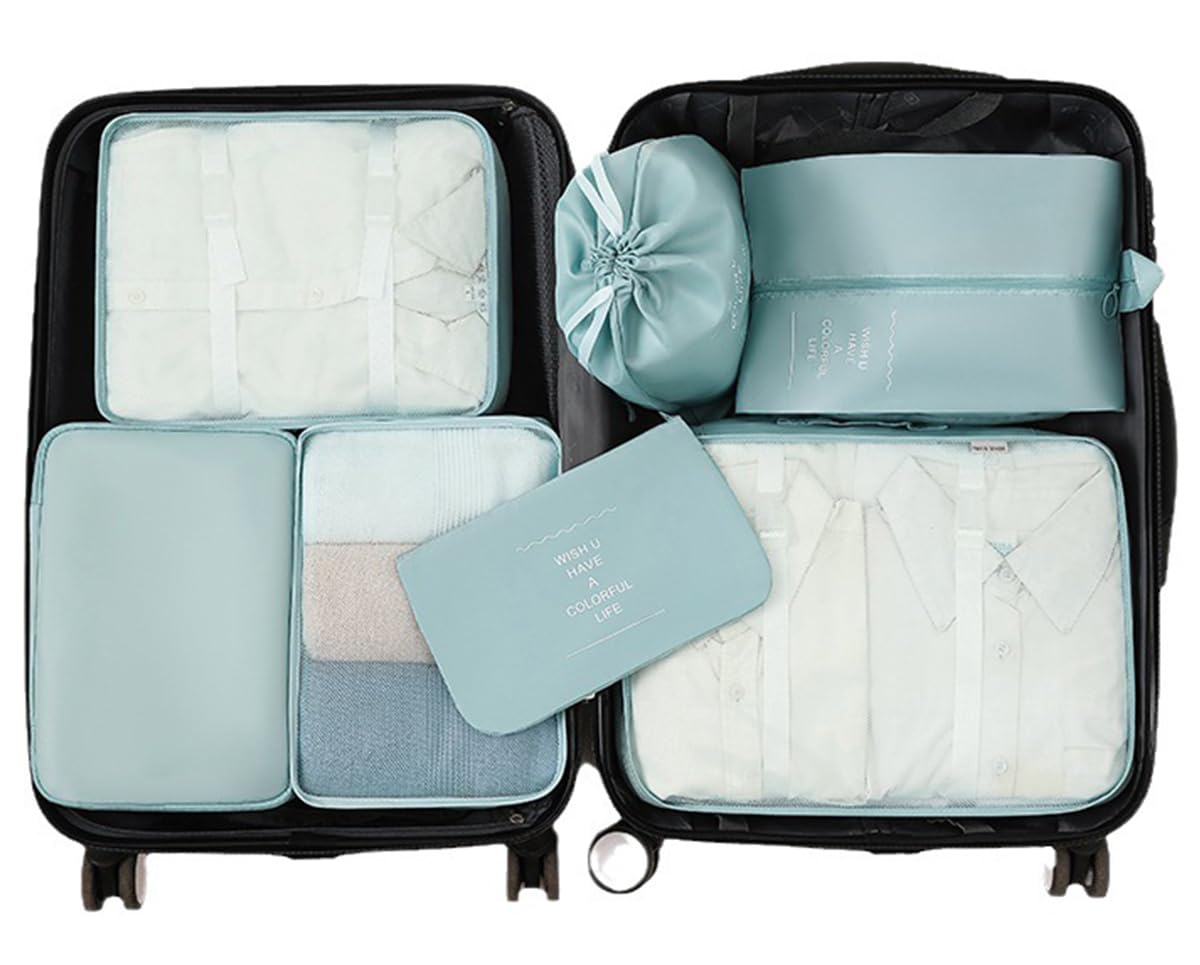 ECVV 7 Set Packing Cubes for Suitcases Lightweight Luggage Packing Organizers with Laundry Bag Shoe Bag Bra Bag Travel Essentials Luggage Cubes Blue