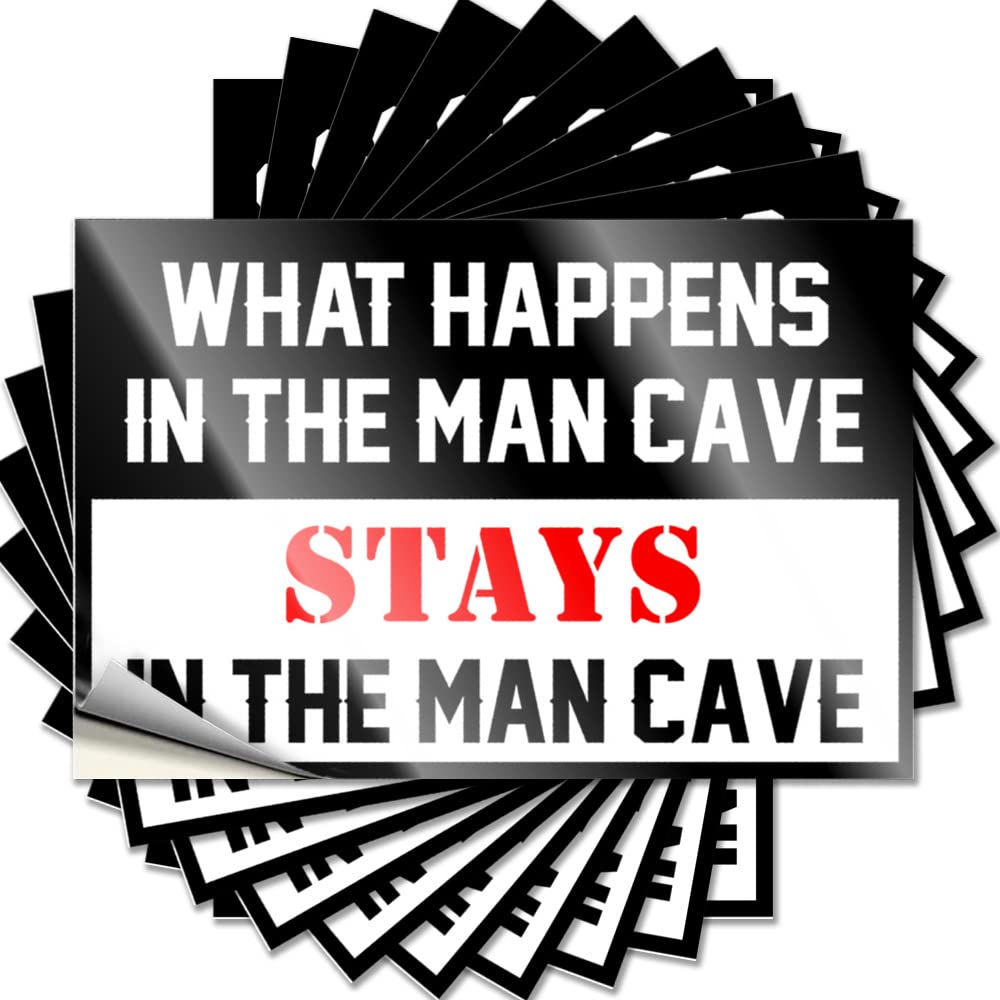 Mechanic Stickers What Happens in The Man Cave Stays in The Man Cave Funny Sticker 10 Pcs Car Decal Sticker Black and White Stickers(6X9CM)
