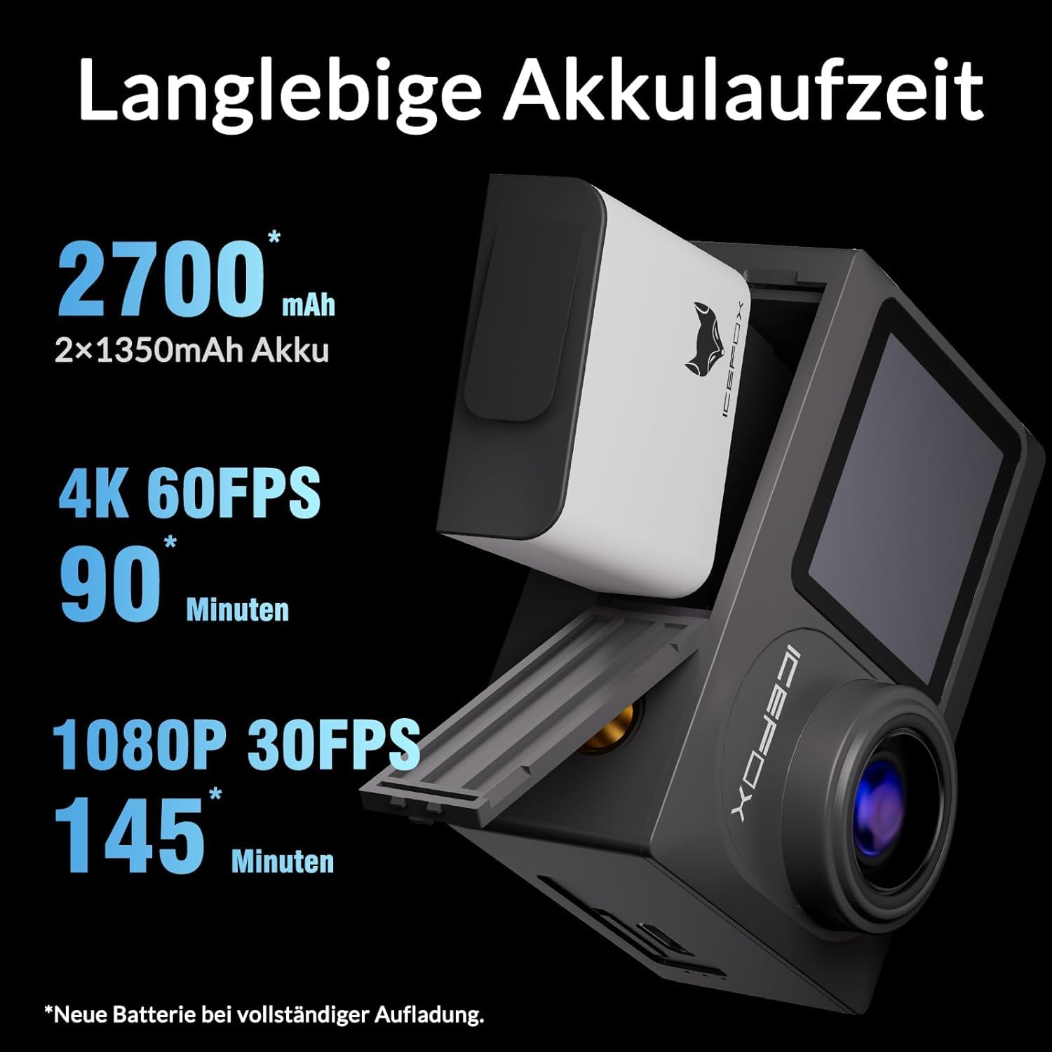 icefox Action Cam 4K 60FPS 20MP Unterwasserkamera EIS 5-fach Zoom WLAN-Fernbedienung wasserdicht