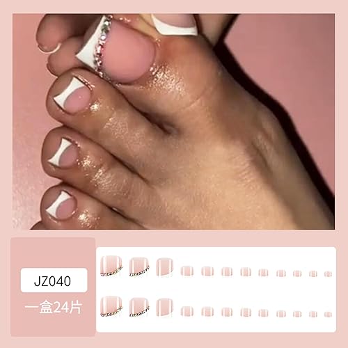 Miniatura 5 de Uñas postizas de punta francesa a presión, uñas postizas cuadradas cortas con diseño de diamantes de imitación blancos, uñas acrílicas para uñas de