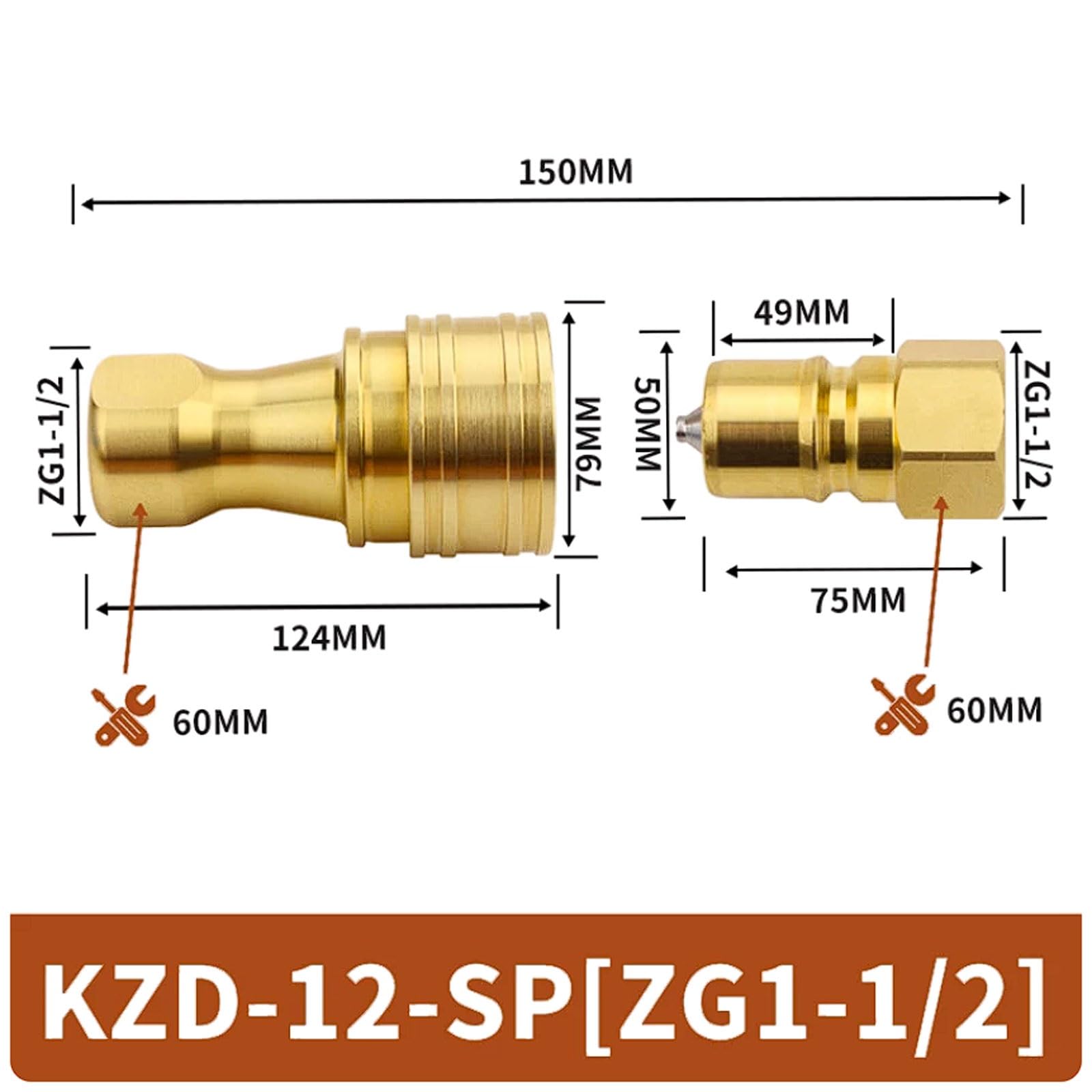 Acoplamiento hidráulico de conexión rápida latón, doble autosellante con rosca interna 1/8" a 1-1/2" ZG, alta presión/temperatura anillo PTFE(KZD-ZG 1-1/2'')