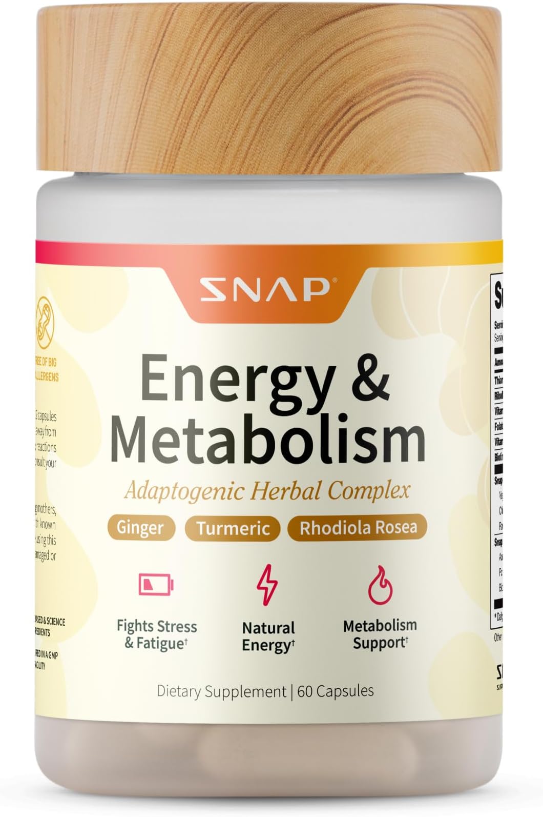 – Snap Supplements - Energy & Metabolism Supplement supports with Health Boost and Fatigue - For Women & Men, Ginger, Turmeric, Rhodiola Rosea + More Herbs & Vitamins (60 Capsules)