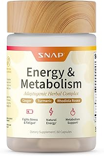 Snap Supplements - Energy & Metabolism Supplement supports with Health Boost and Fatigue - For Women & Men, Ginger, Turmeric, Rhodiola Rosea + More Herbs & Vitamins (60 Capsules)