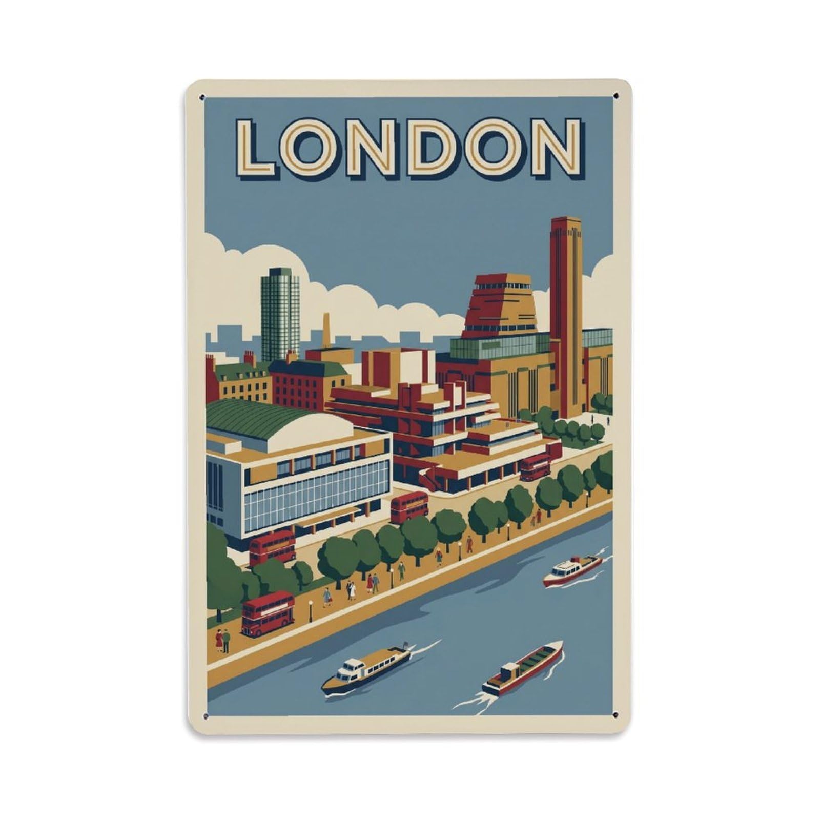 Vintage Travel London Southbank Cultural District Clean England Metal Tin Sign Plaque Wall Decor for Cafe, Club Bar, Office, Home Garden Metal Poster 8x12Inch