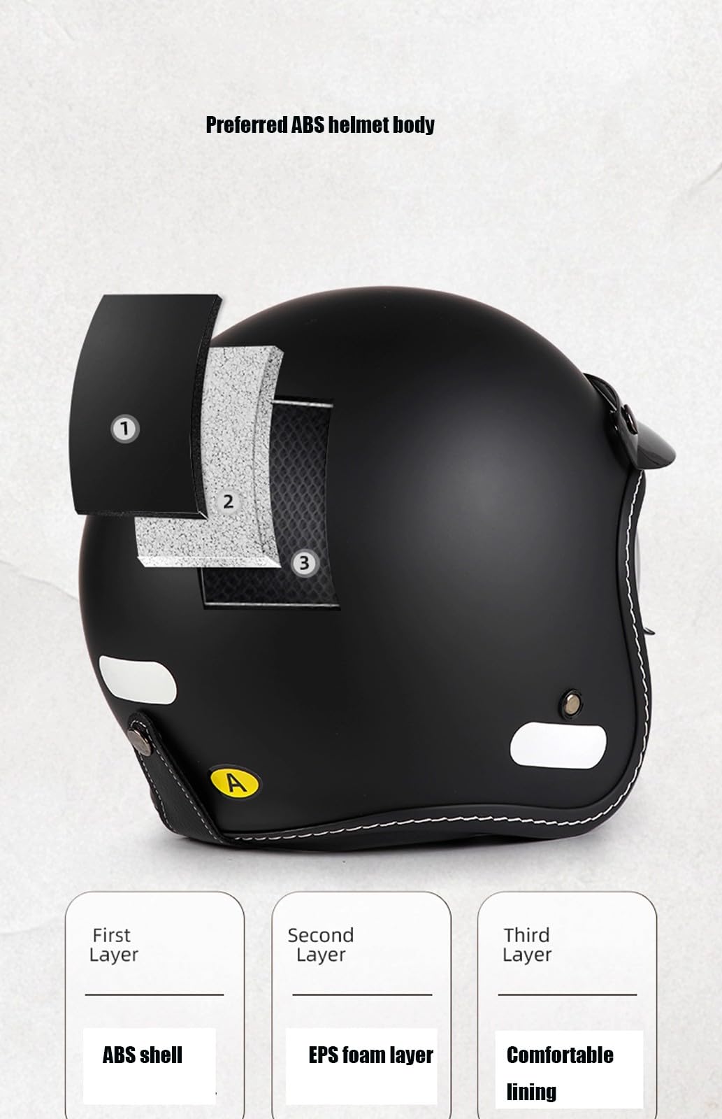 Casque Jet Moto Vintage Bluetooth avec visière, Demi-Casque Scooter, Casque Scooter pour Hommes et Femmes, certifié ECE A,XL61-62CM