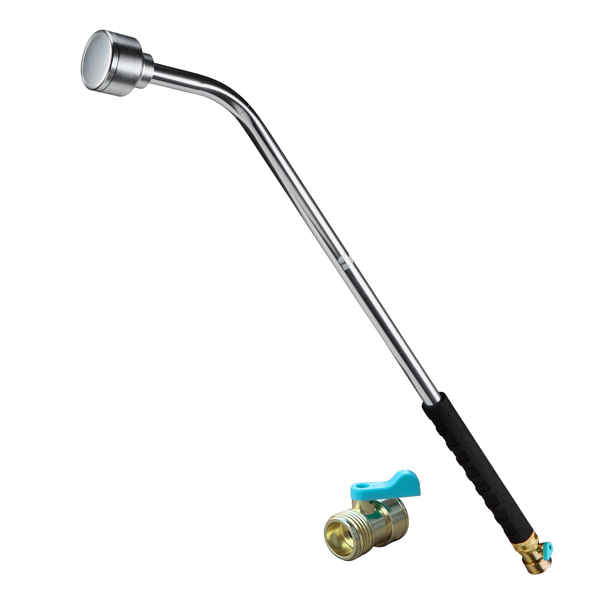 Varita de manguera de agua de metal de 30 pulgadas con spray suave 600003 con agarre cómodo y válvula de cierre de New England Garden Tools para limpieza, riego de plantas y patios, lavado de coches y