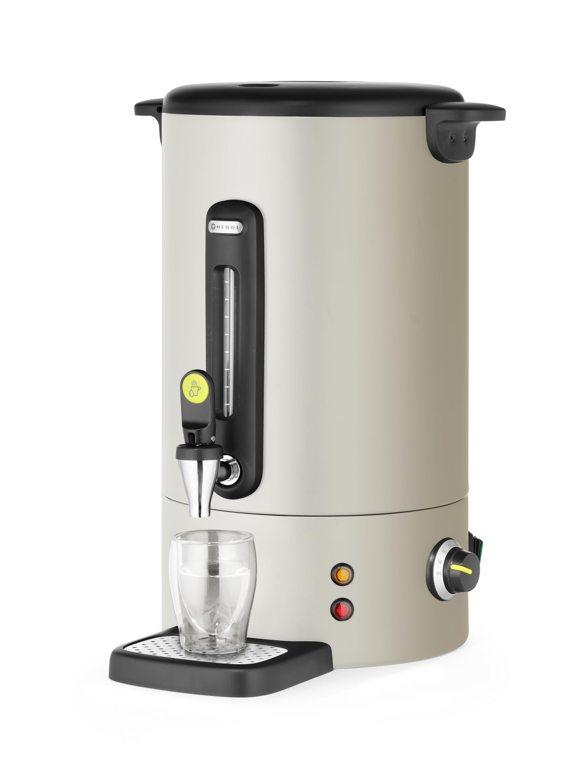 HENDI Distributeur de boissons chaudes 16L UNIQ, bouilloire à vin chaud avec paroi simple, pour thé, vin chaud, eau, jusqu'à 100°C, 230V, 50/60Hz, 1650W, 357x380x(H)502mm, blanc cassé, Inox, PP
