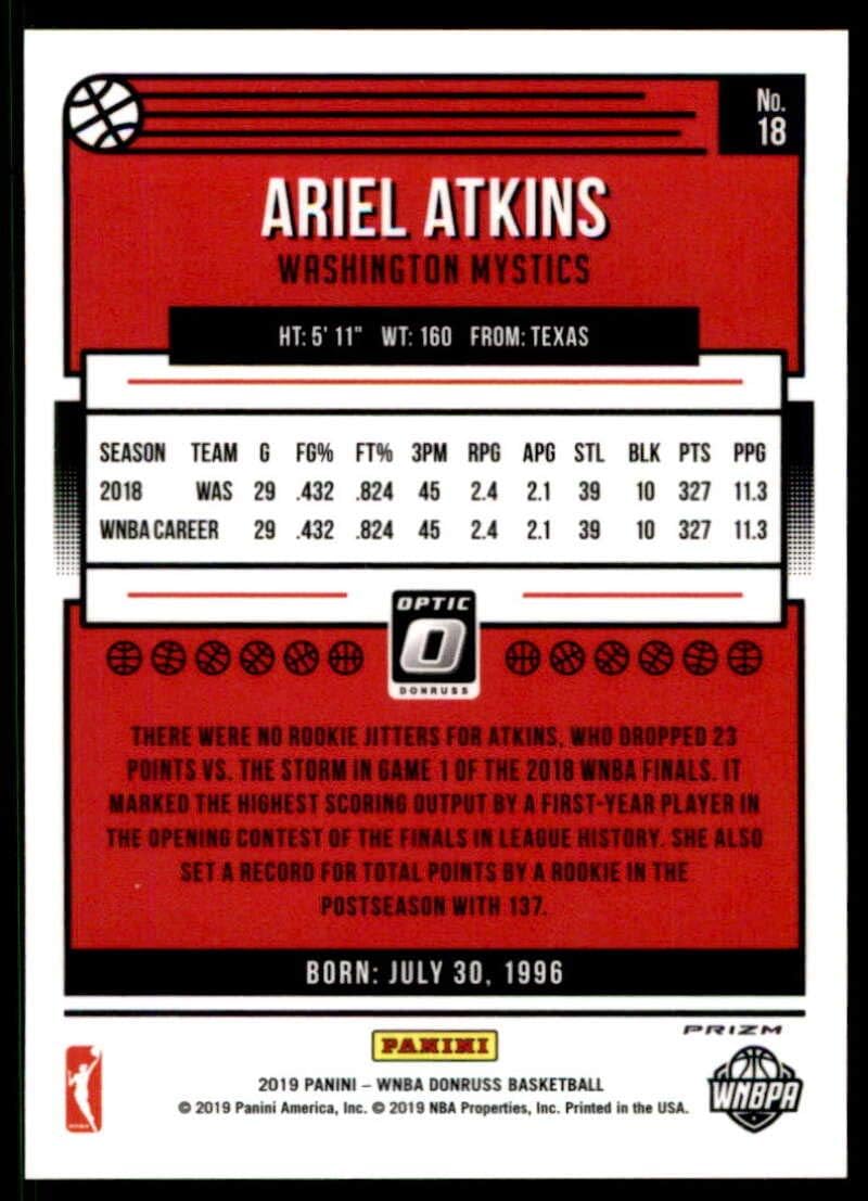 2019 Donruss WNBA Optic Holo #18 Ariel Atkins Wash Mystics Official Panini Basketball Card