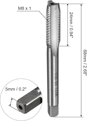 Miniatura 2 de uxcell 4 unids roscas métricas M8 x 1 H2 de acero de alta velocidad flautas rectas máquina roscado roscado herramientas de reparación