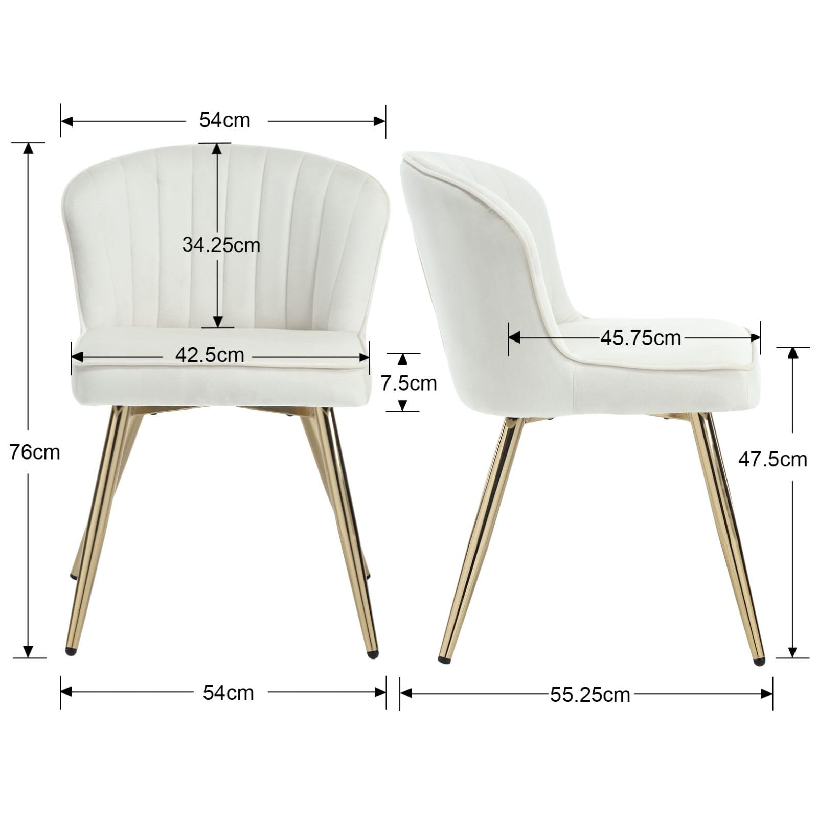 Ya-Home Set di 2 Sedie da Pranzo in Velluto con Gambe in Metallo, Beige