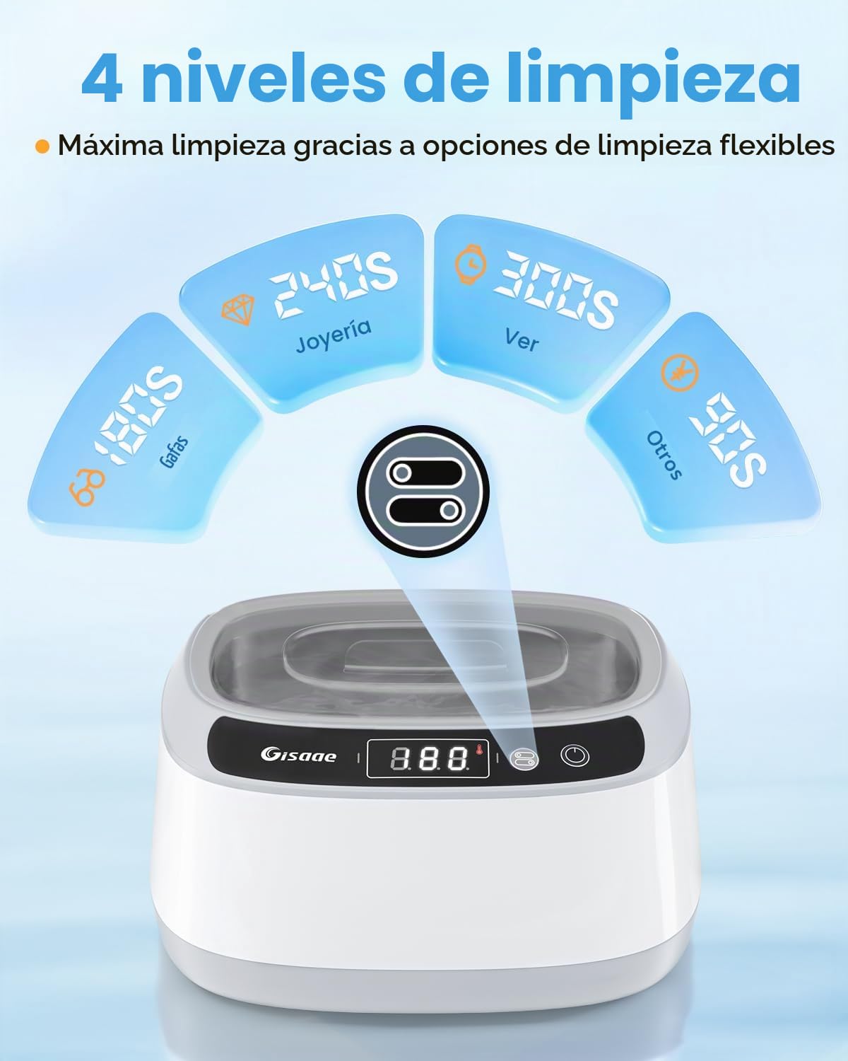 680ML Limpiador Ultrasónico y Limpiador de Gafas 45000Hz, Máquina de Ultrasonidos con Temporizador Digital para Joyas, Dentaduras Postizas, Férulas Dentales, Relojes y Accesorios