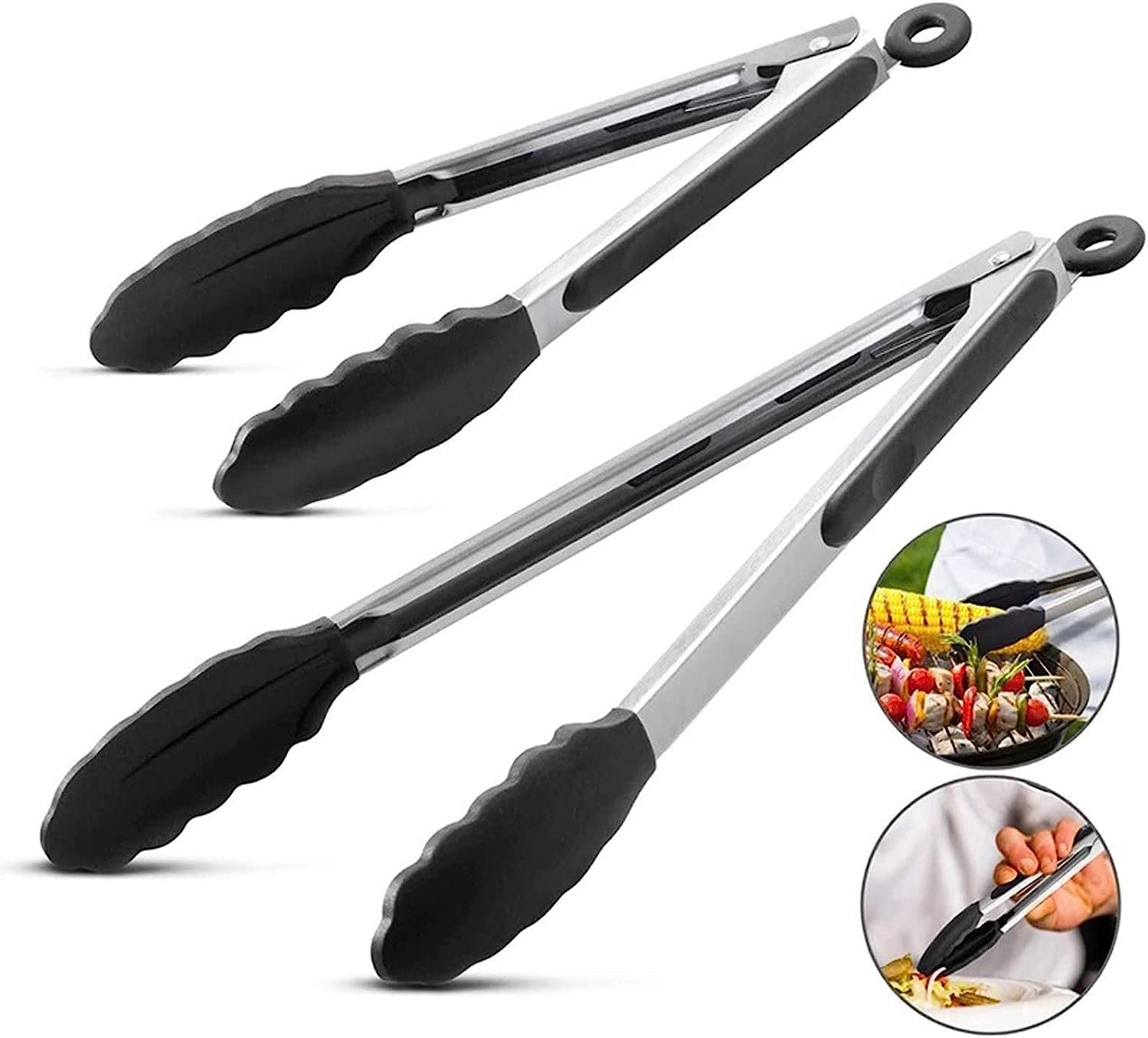 Cocina Cocina Comida de silicona Barbacoa Asar Ensalada Pan Pinzas for servir Cocina antiadherente Pinzas for cocinar Alicates (Color : Black)