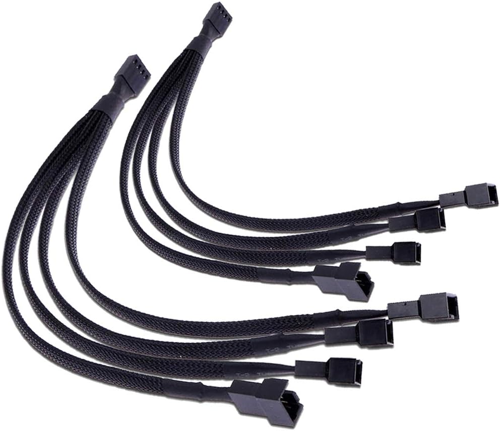 TeamProfitcom PWM Fan Splitter 4 pin Adapter Cable Sleeved Braided Y Splitter for Desktop Computer CPU Fan Splitter PC 4 Pin Fan Extension Power Cable 1 to 4 Converter 10 inches (2 Pack)