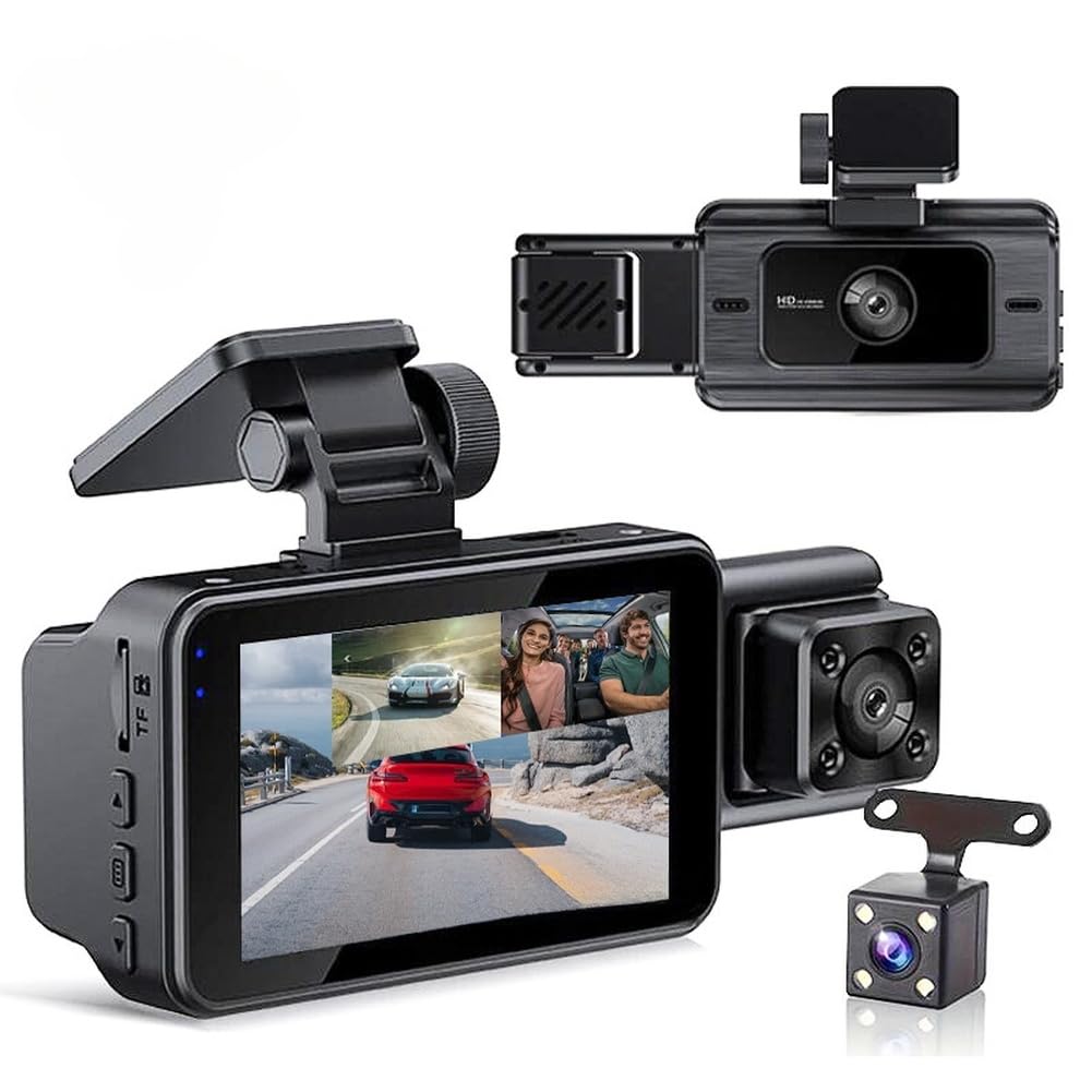 Cámara de salpicadero para evitar fraudes de tráfico con grabación triple FHD 1080P continua