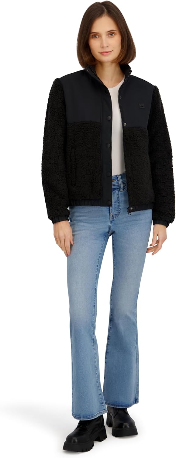 Billabong Women's Full Zip Sherpa Mixed Nylon Jacket