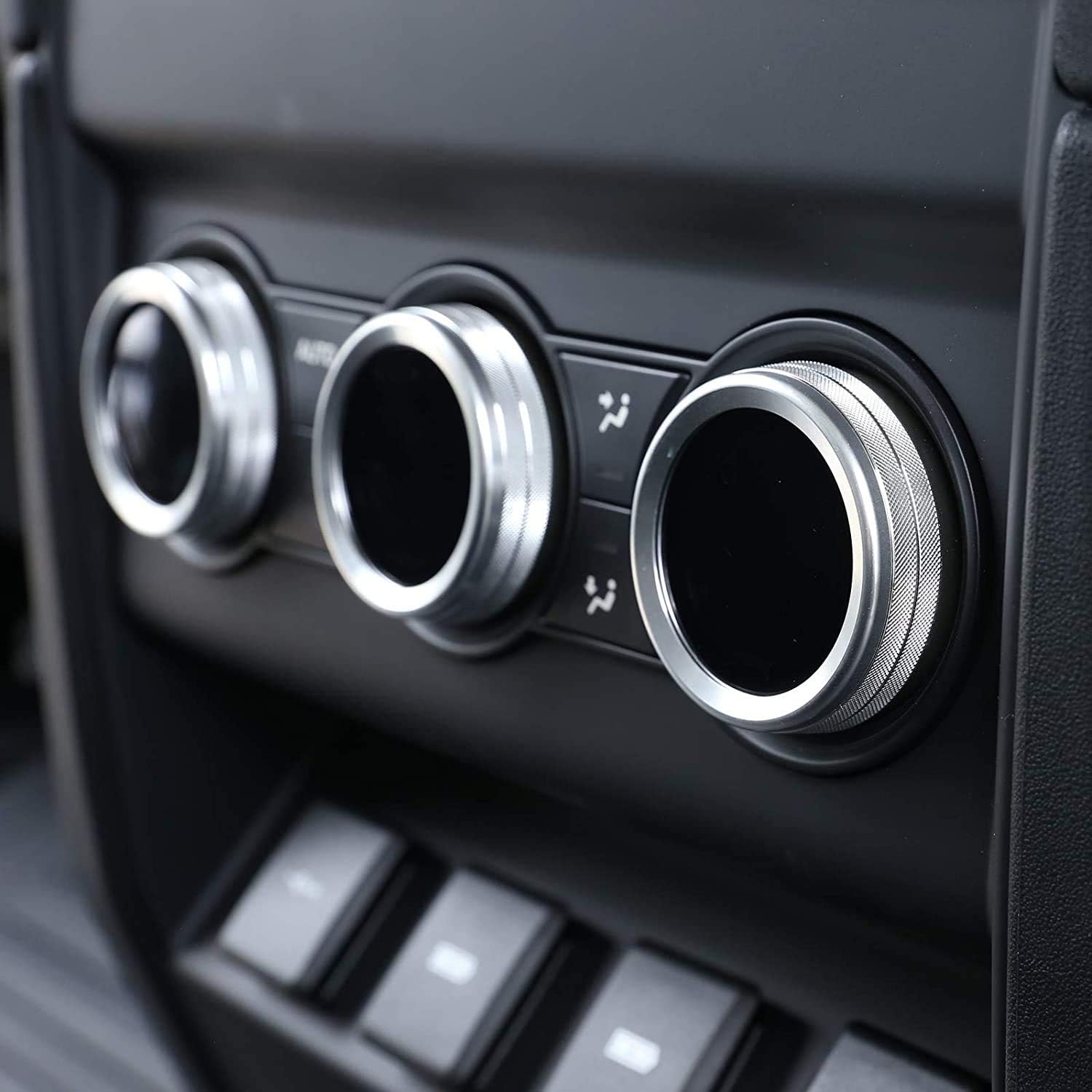 SHIFENG For Land Rover Defender 90 110 2020 2021 Aluminum alloy Car Rear Row Air Conditioning Control Adjustment Knobs Rings Accessories(silver)